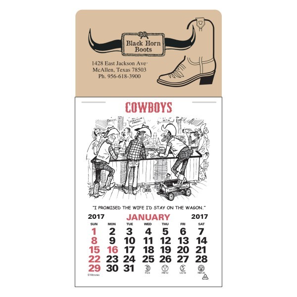 Promotional Cowboy Themed Press and Stick Calendar 4AllPromos