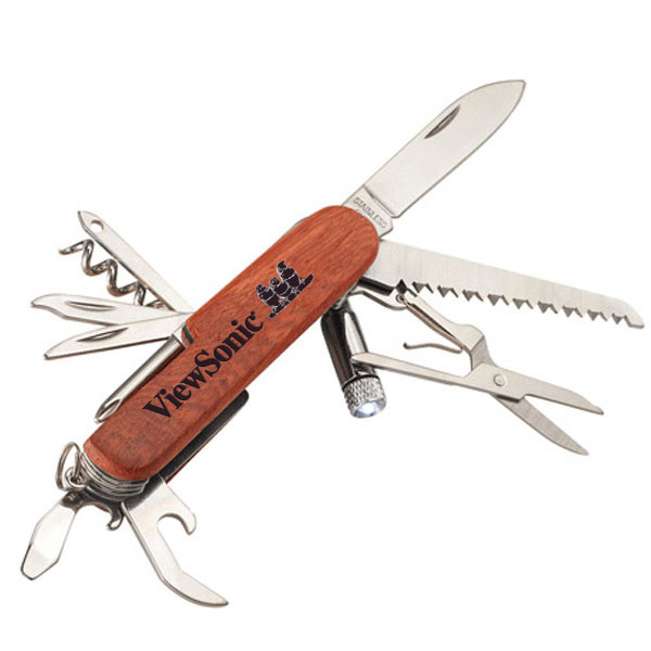 Wooden 13-Function Pocket Knife Engraved with Logo | 4AllPromos