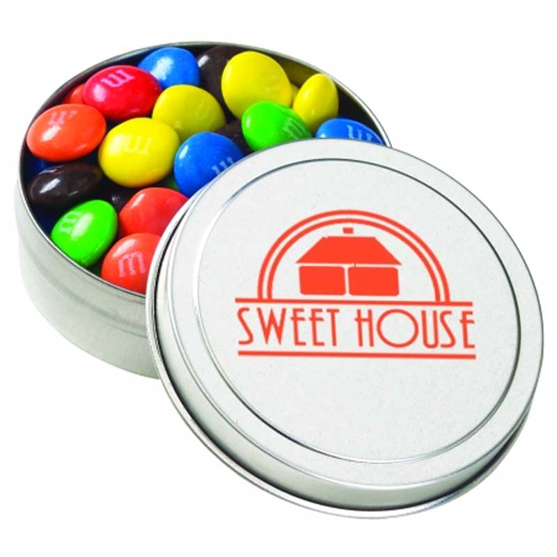 M&M's in Medium Tin with Logo  Customizable M&Ms Tin Wholesale