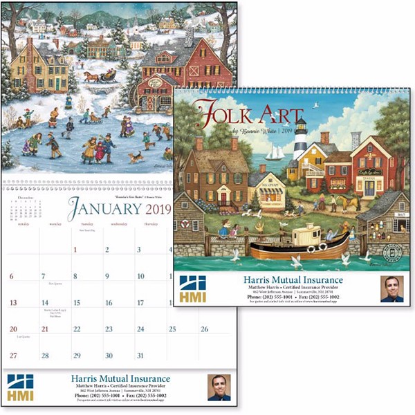 Folk Art Calendar with Imprint Wholesale Calendars Customized