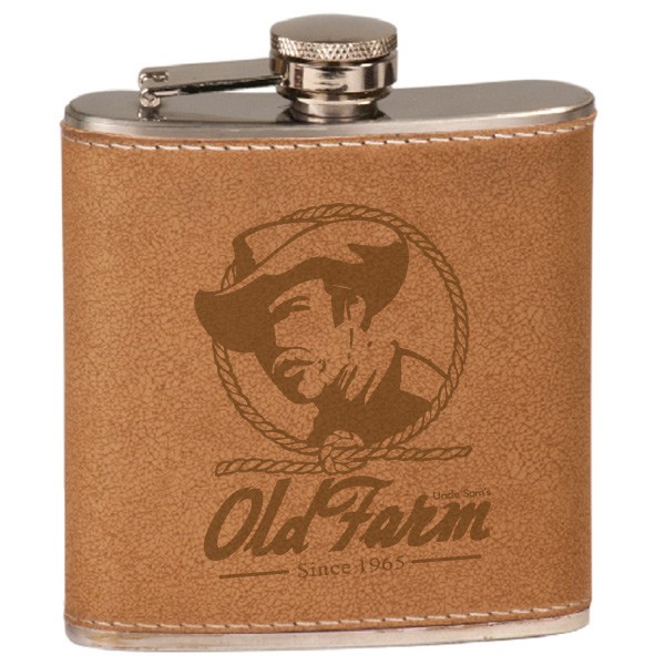6 oz Custom Leather Flasks Engraved with Business Logos | Promo Flasks